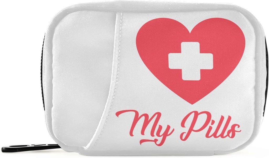 Pill Organizer Cross Red Heart Pill Box 7 Day Pill Case Bag Travel Pill Organizer Bag with Zipper Portable Weekly Case Compact Size for Vitamin Supplement Holder
