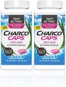 Charcocaps Hurtig fungerende gas relief til Bloating & Flatulence, Drug Free afgiftning Aktiveret kul Formel, 100 kapsler, 30 dages forsyning, Pink- pakke med 2
