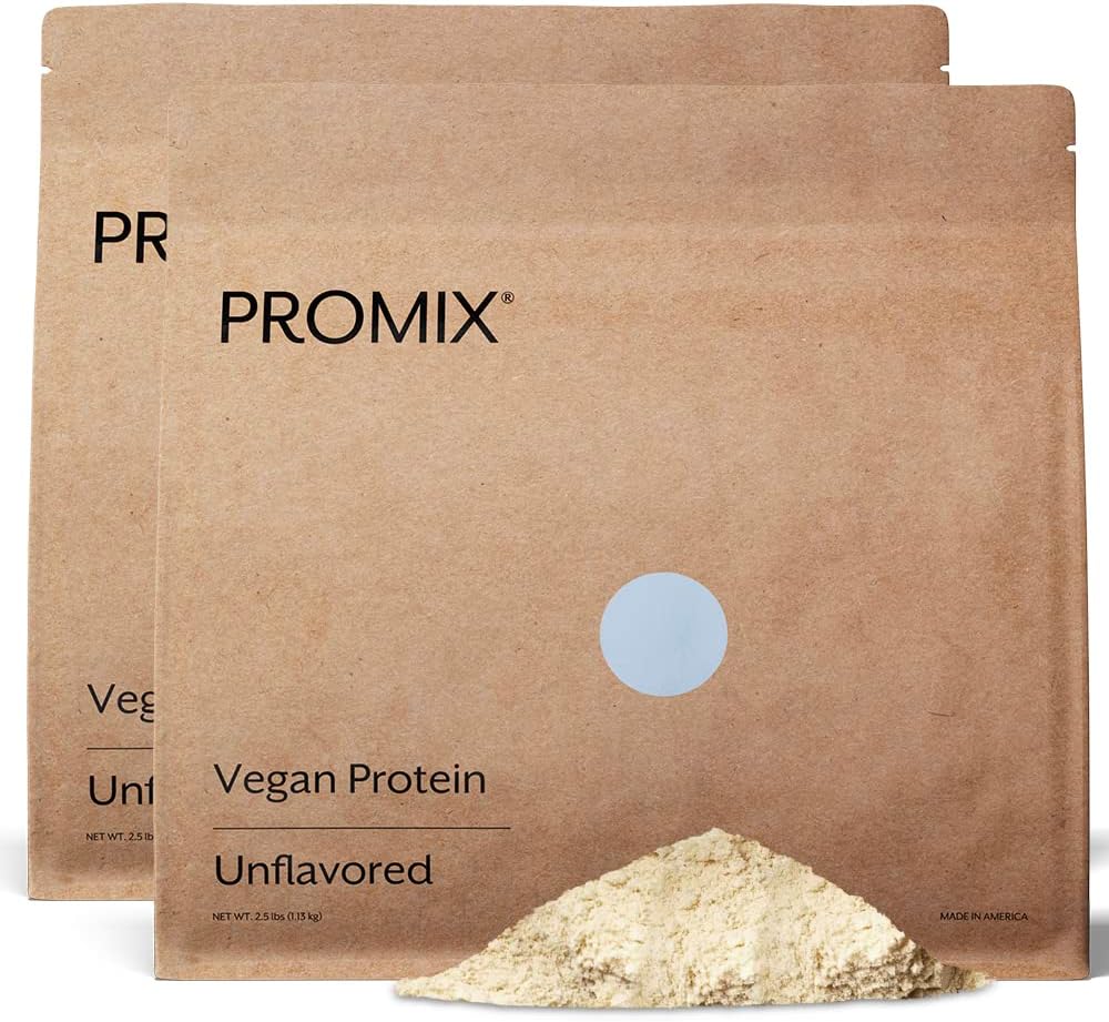 ProMix Nutrition Plant- Based Vegan Protein Powder, Unflavored - Pea Protein & Vitamin B- 12 - Poster workout Fitness & Nutrition Shakes, Smoothies, Bagning & Madlavning Opskrifter - 5 Pund (pakke med 2)