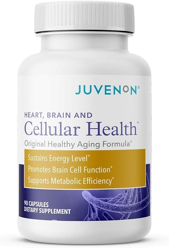 Juvenon Cellular Health Mea124; Heart, Brain Supplement med Acetyl L- Carnitin og Biotin - Understøtter NAD + funktion, energiproduktion, Mood, Revitalized Metabolisme, Mental Focus & Clarity (90 kapsler)