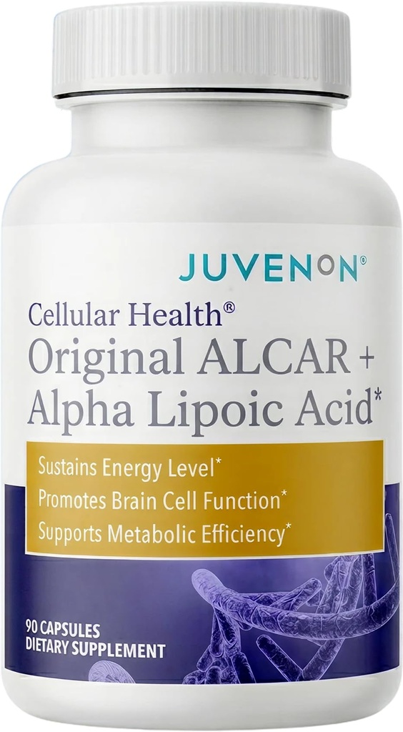 Juvenon Cellular Health Mea124; Heart, Brain Supplement med Acetyl L- Carnitin og Biotin - Understøtter NAD + funktion, energiproduktion, Mood, Revitalized Metabolisme, Mental Focus & Clarity (90 kapsler)