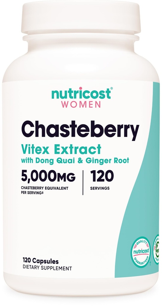 Nutricost Chasteberry Supplement for Women 120 Kapsler, 5000mg Ækvivalent per servering (fra 500mg af 10: 1 ekstrakt), med Dong Quai & Ginger Root Extract, Vegetarisk, Gluten Free & Non- GMO
