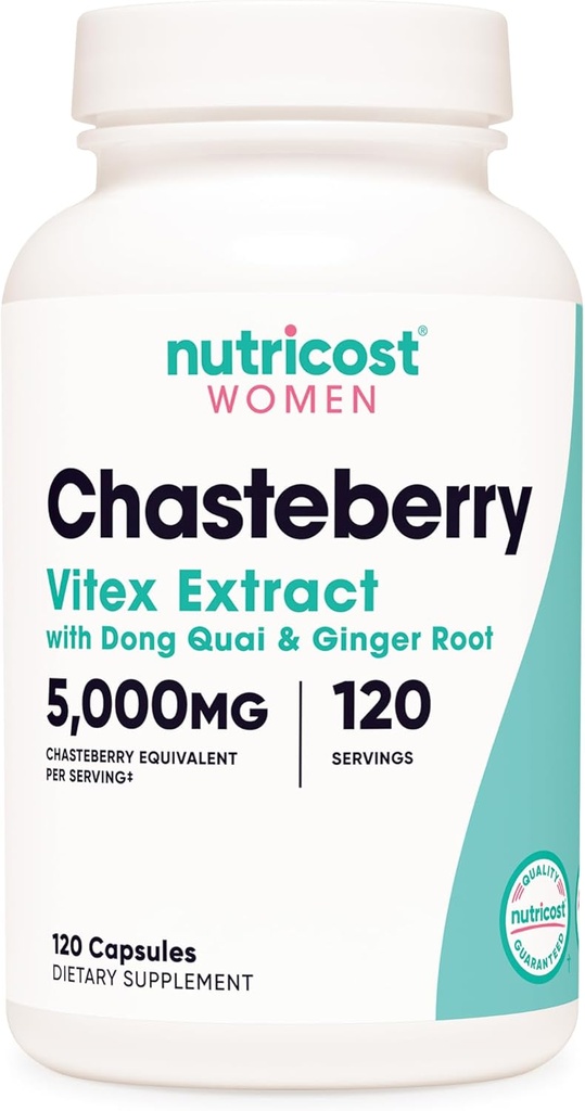 Nutricost Chasteberry Supplement for Women 120 Kapsler, 5000mg Ækvivalent per servering (fra 500mg af 10: 1 ekstrakt), med Dong Quai & Ginger Root Extract, Vegetarisk, Gluten Free & Non- GMO
