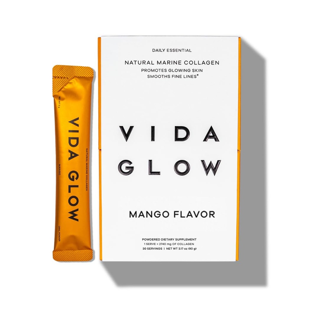 Vida Glow Marine Collagen Powder - Anti Aging supplement med Collagen Peptider, fremmer glødende hud, stærke negle, sundt hår