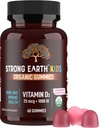 YUM- V 'S Strong Earth Organic Vitamin D3 Gummies (1000 IE D-vitamin 3 pr. servering, 60 greve) Knogle- & immunsupport- vitamin D-gummies, Veganske tyggetabletter