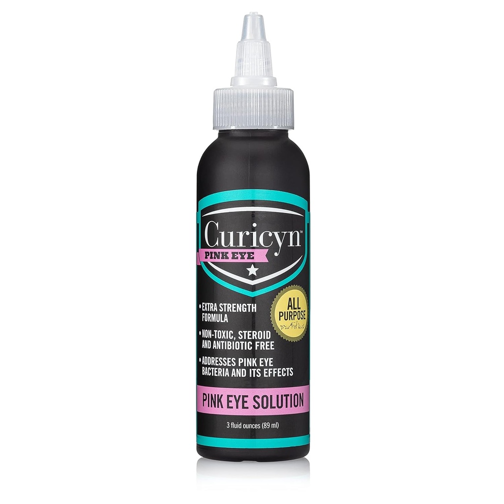 Curicyn Pink Eye Solution (3 oz), Dog Eye Drops, Conjunctivitis Eye Drops til hunde, Katte, husdyr og heste, Dog Eye Wash med renset Anolyte, Sikker og beroligende hund Eye Drops til infektion