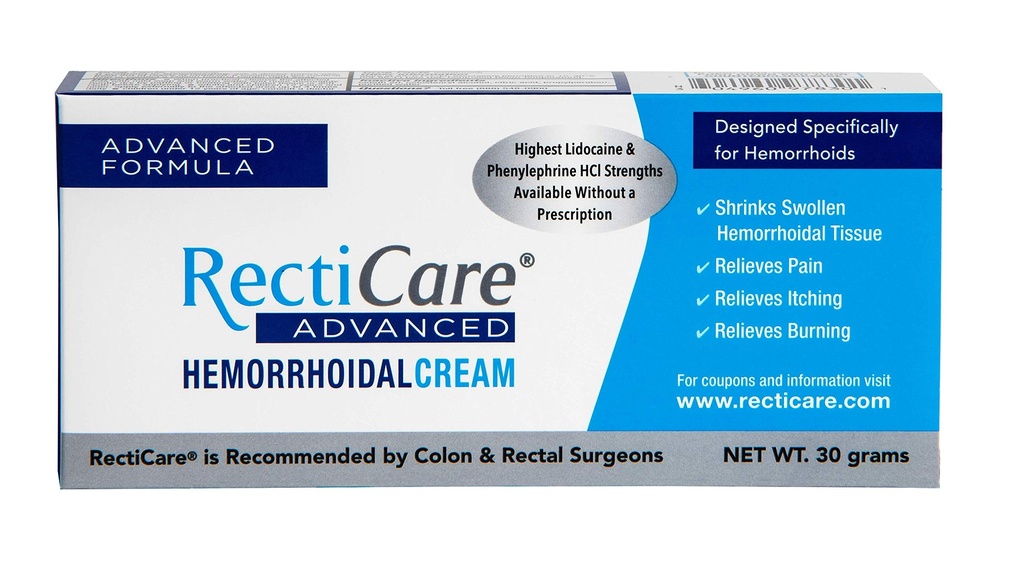 Rekticare Advanced hæmoridal Cream: Advanced Treatment to Shrink & Sothe hæmorids - Itch, Pain, Burn Relief - 30g hæmoridal Cream med Lidocain