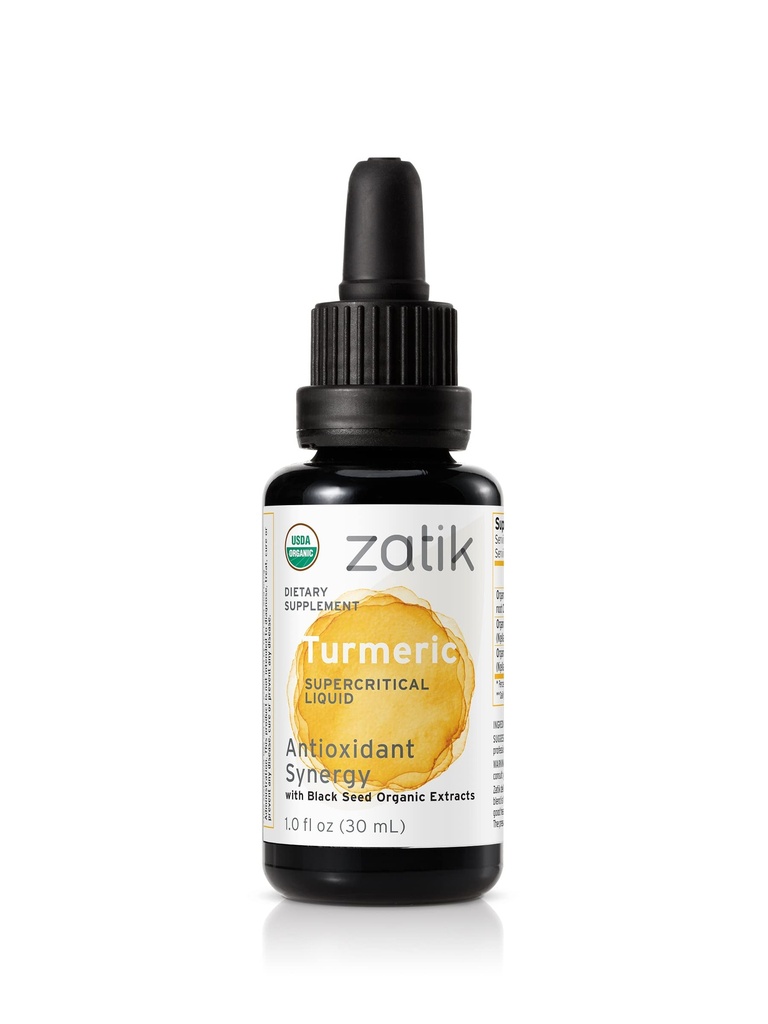 Zatik Naturals - Gurkemeje Supercritical Liquid Synergy med Black Seed Organic CO2 Extract, Antioxidant, Cold Pressed, Uraffineret Olie, Vegan, Non- GMO, Organic, 1.0 fl oz.
