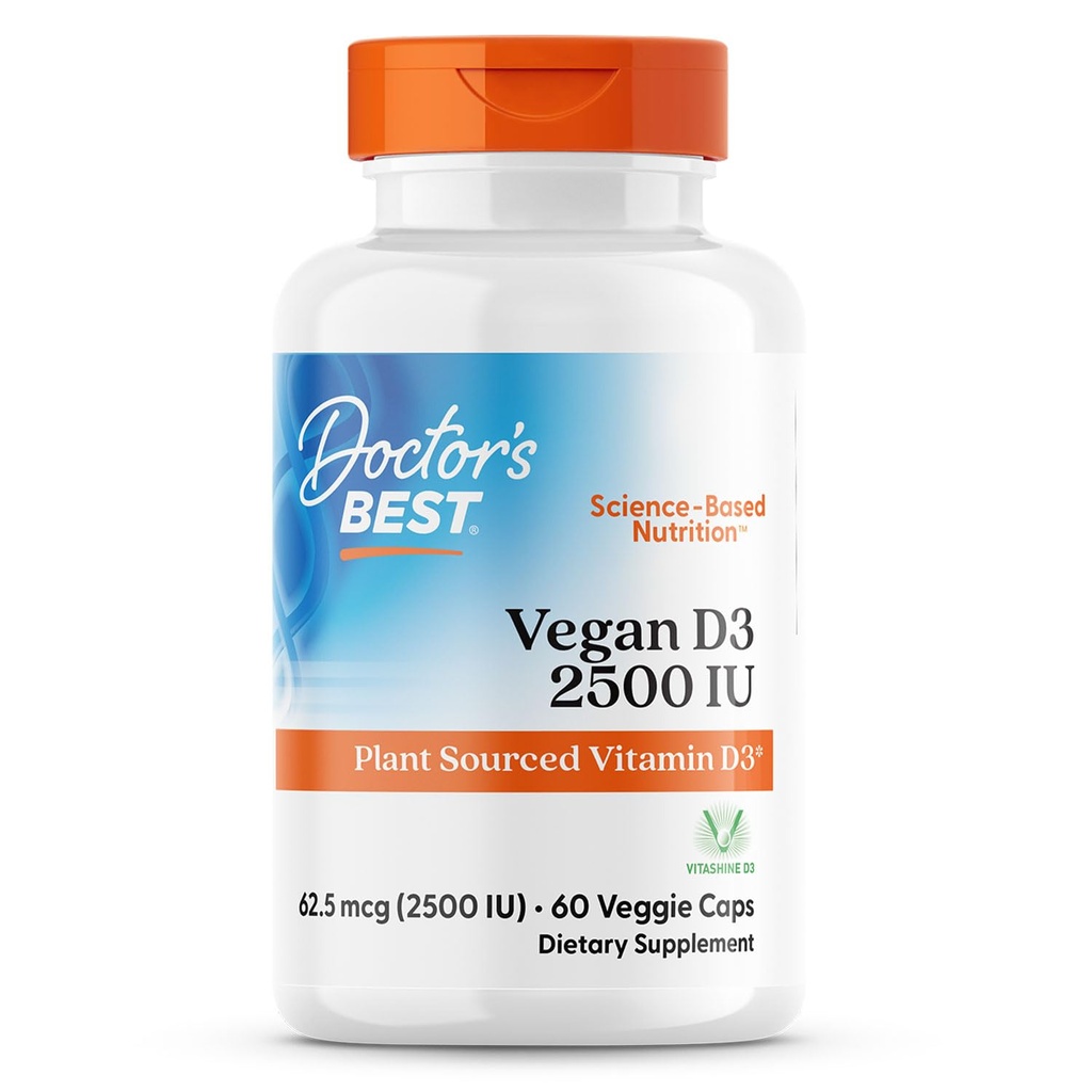 Læger Bedste Vegan D3 2500 IE (Vitashine), Plant Sourced Vitamin D3, Non- GMO, Gluten Free, Soy Free, Vegan 60 Veggie Caps