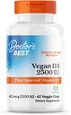 Læger Bedste Vegan D3 2500 IE (Vitashine), Plant Sourced Vitamin D3, Non- GMO, Gluten Free, Soy Free, Vegan 60 Veggie Caps