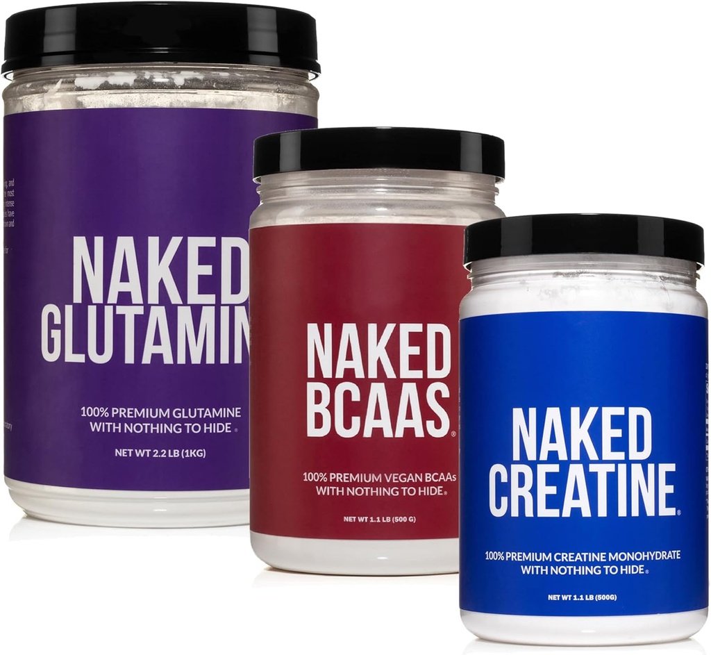 NAKED Muscle Growth and Recovery Bundle: Pure Glutamin, Creatin, og Unflavored BCAAs
