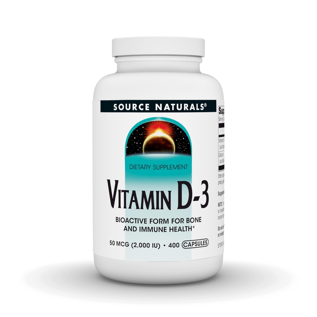 Kilde Naturals Vitamin D-3, Understøtter Bone & immunforsvar, 2000 iu - 400 kapsler