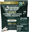 Nutrition On Go Whey Protein Isolere pakker med Creatin - 25g Protein + 5g Creatin - Single-Serve Travel Protein Powder - Vanilla (30 - Pack)