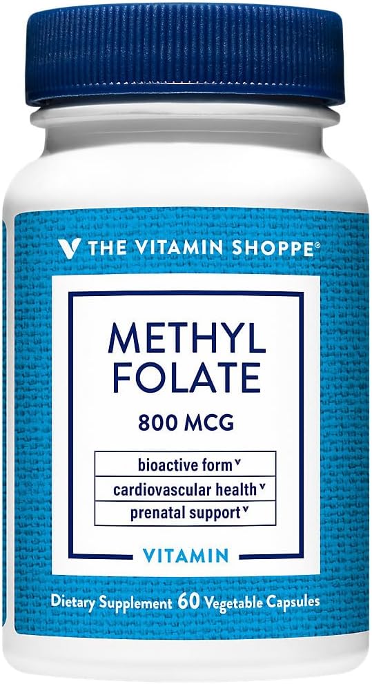 Vitamin Shoppe methylfolfolat for kvinders sundhed - Prenatal Support & Baby Development - 800 MCG (60 vegetabilske kapsler)
