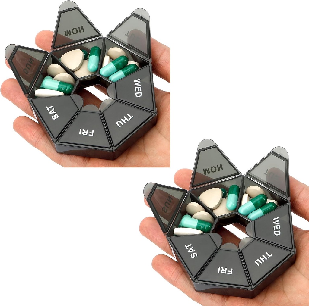 Pil Organizer, 2 Pack Pill Box, Lille Piller Case, Medicin Container 1 gang om dagen, Ugentlig Medicin Arrangører, Pill s Cases, Medicin Holder, Daglig Organizer Rejser 7 dag (sort)