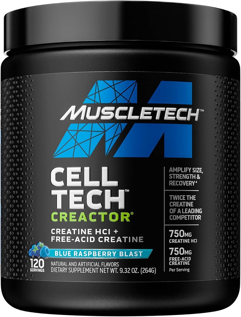 Creatinin Powder to 124; MuscleTech Cell- Tech Creactor to 124; Creatin HCl Formel 124; Muscle Builder til mænd og kvinder 124; Creatin HCl + Free- Acid Creatin to 124; Creatinine Supplements to 124; Blue Raspberry Blast, 120 Servering