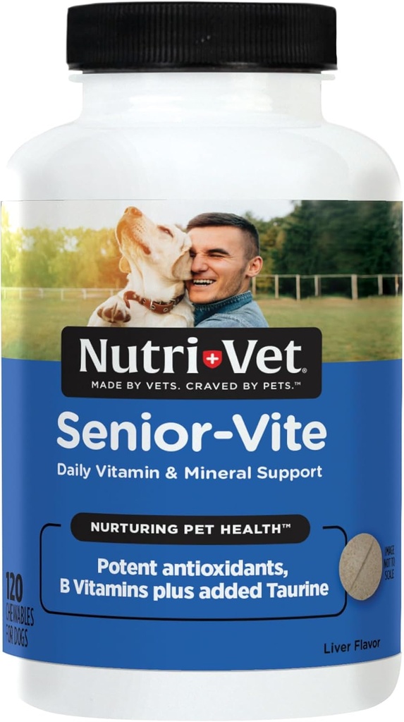 Nutri- Vet senior- Vite Multivitamin, Hundetilskud, Immunstøtte, Pet Supplies, Vitaminer til hunde, Senior Essentials, Made in USA, Multivitamin til Kæledyr, 120 Greve