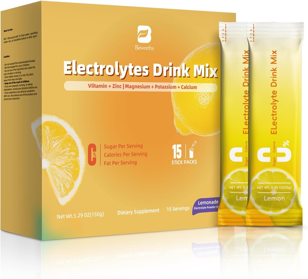 Electrolyte Powder Recovery Drink Mix | Sugar-Free Electrolyte Powder Packets Supplement with Potassium Zinc & Magnesium for Hydration - Keto Electrolytes, Non-GMO & Sugar-Free - 15 Stick