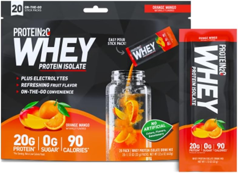 Protein2o Whey Protein Isolate Protein Powder, Orange Mango 20 Pakker / 1, 13 Oz