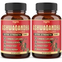 2 Pakninger - 60 Kapsler Ashwagandha Kapsler - Højkoncentreret - 5i1 Formel Ashwagandha, gurkemeje, Rhodiola Rosea, Ingefær, Sort Pepper - 4 Måned Supply