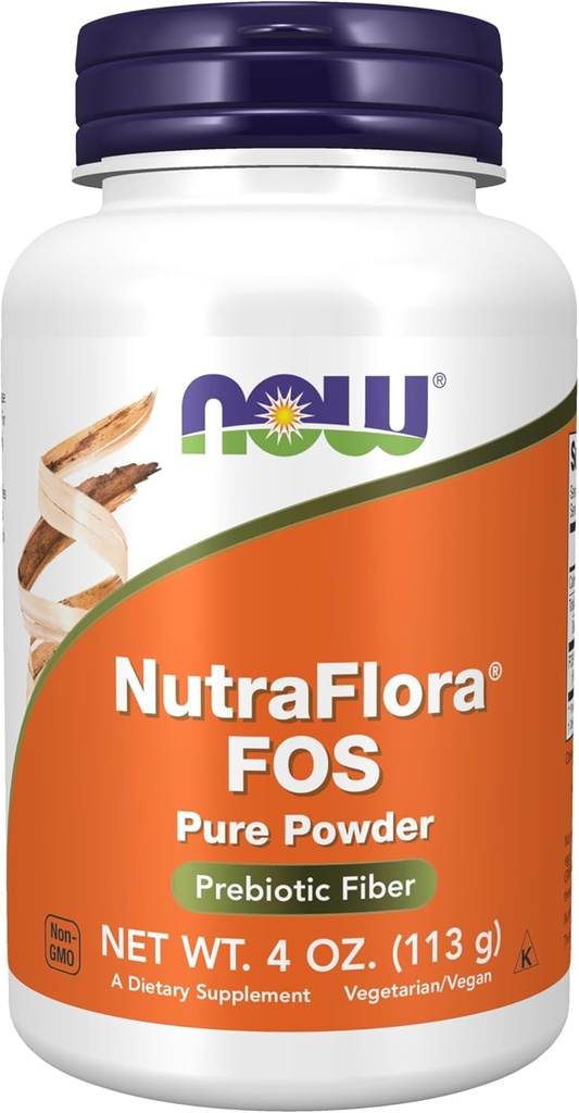 Now Foods Supplements, NutraFlora FOS (Fructooligosaccharides) Pure Powder, Prebiotic Fiber, 4 -Ounce