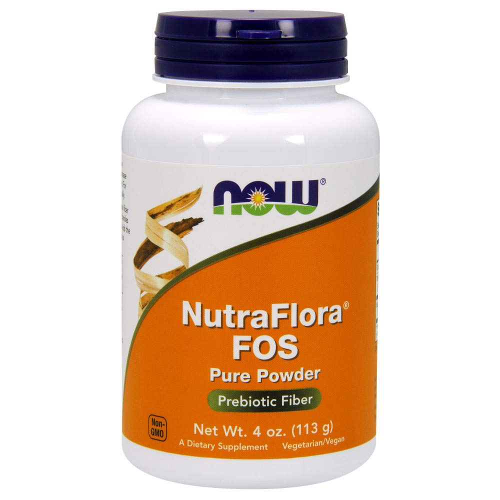 Now Foods Supplements, NutraFlora FOS (Fructooligosaccharides) Pure Powder, Prebiotic Fiber, 4 -Ounce
