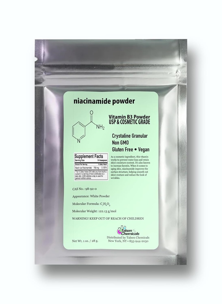 Pure Niacinamide Powder for Skin Care (Vitamin B3) DIY Niacinamide Serum, Niacin Powder (1 Ounce / 28 Gram) Cosmetic Grade