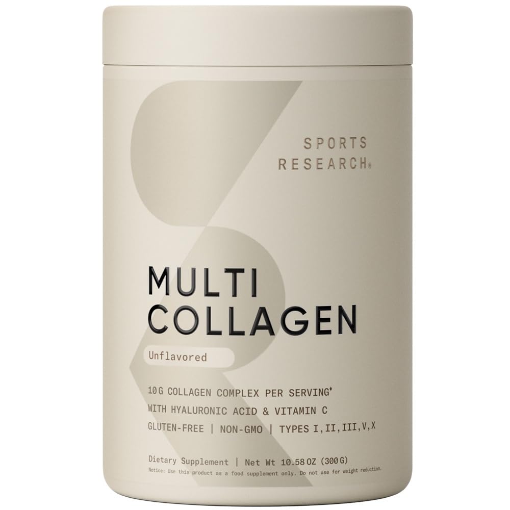 Sports Research Multi Collagen Protein Powder (type I, II, III, V, X) med Hyaluronic Acid + C-vitamin
