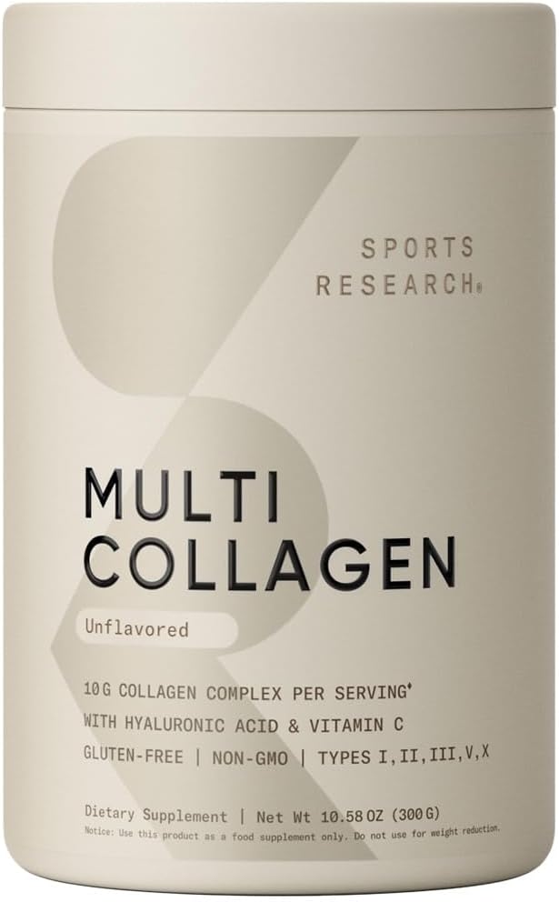 Sports Research Multi Collagen Protein Powder (type I, II, III, V, X) med Hyaluronic Acid + C-vitamin