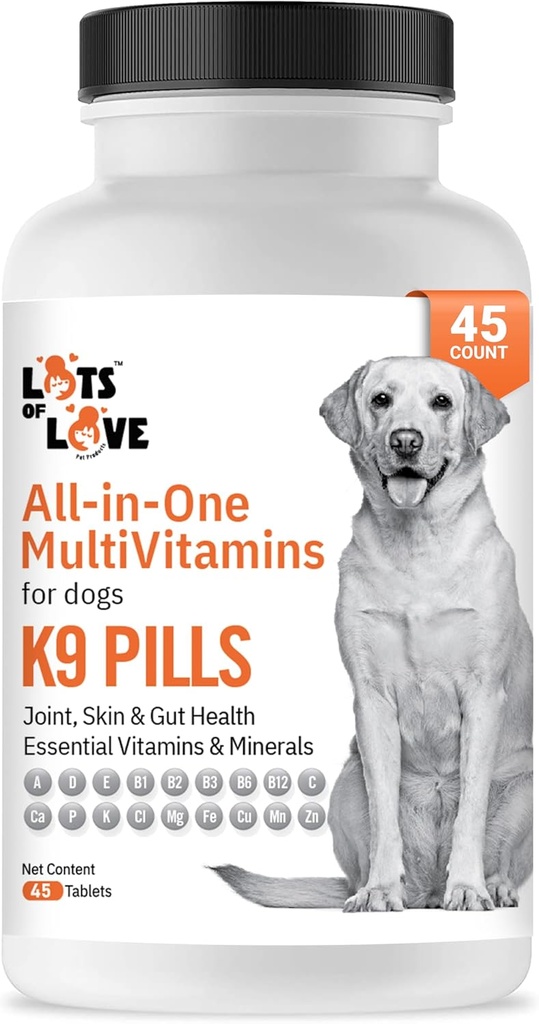 K9 piller - Multivitamin til hunde - Hund tillæg & Vitamin til små, mellemstore & store hunde (45 greve)