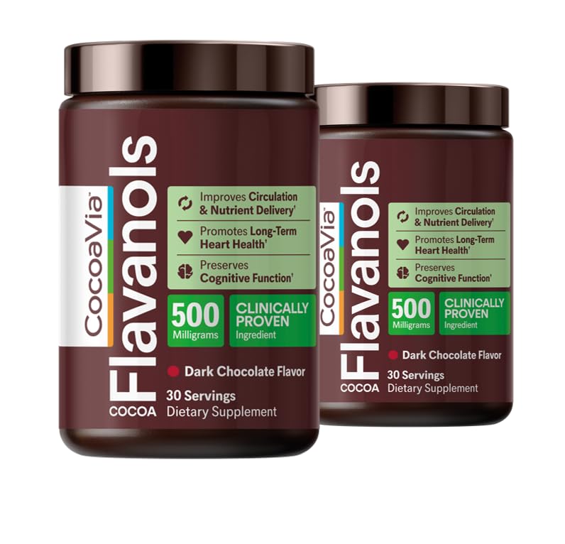 CocoaVia Cardio Sundhed Kakaopulver, 60 Servere, 500mg Kakaopulver, Support Heart Health, Boost Nitrooxid, Forbedre cirkulation, Energi, Preworkout, Vegan, Dark Chocolate Cacao