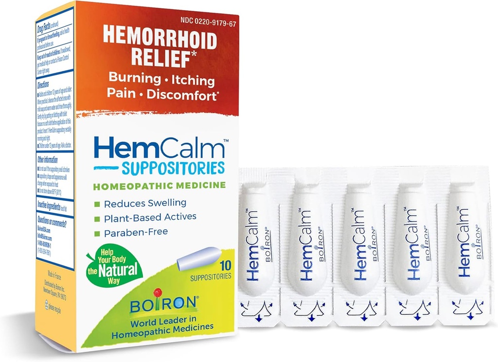 Boiron HemCalm supppositions for hæmoride Relief of Pain, Kløe, Hævelse eller ubehag - 10 Greve
