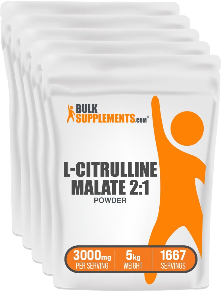 BulkSupplements.com L- Citrullin Malat 2: 1 Pulver - Nitrooxid Boost, Citrullin Malat Supplement - Unflavored & Gluten Free - 3g per Servering, 1kg (Pack of 5) (11 lbs)