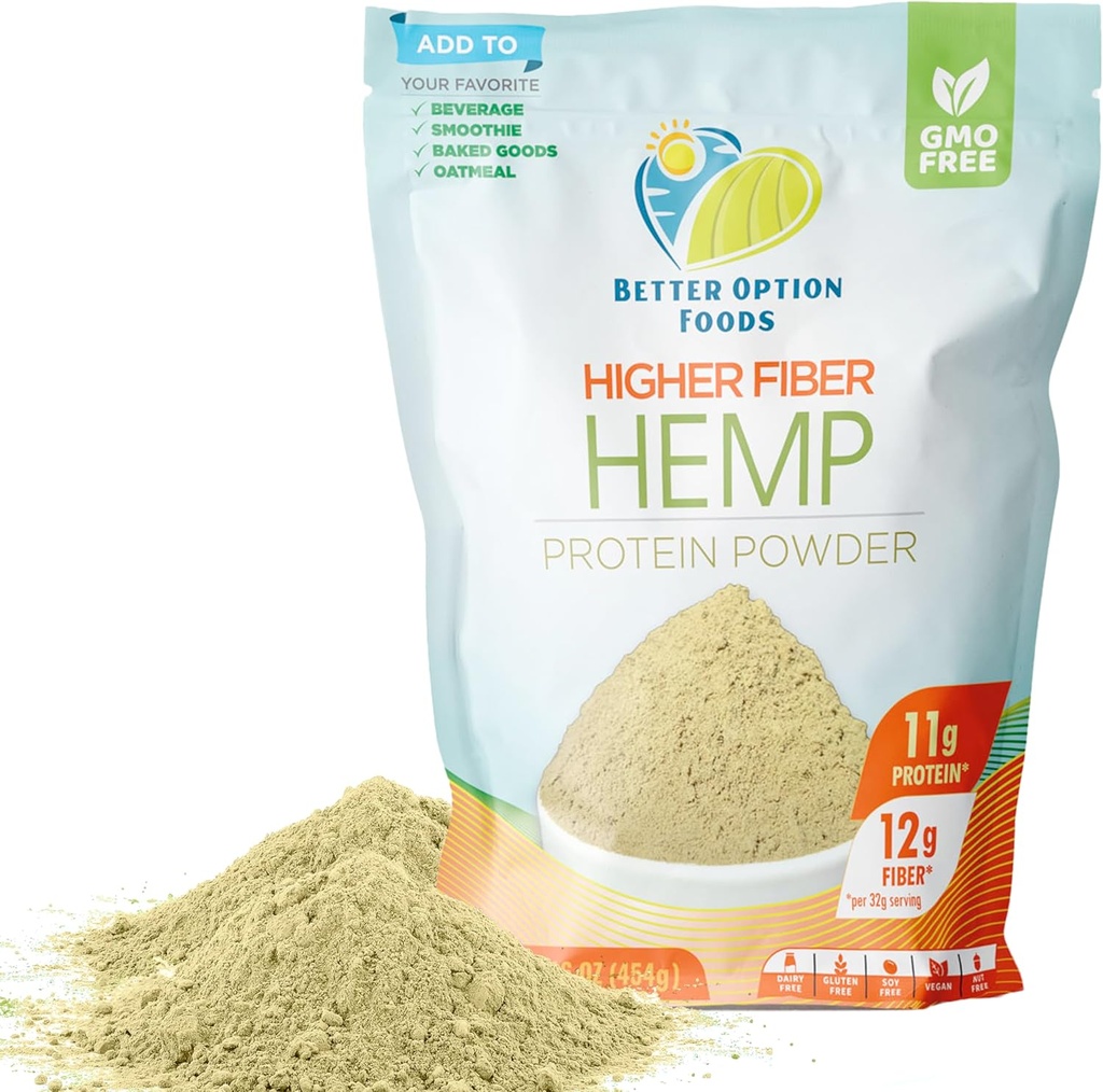 Hamp Protein Powder - Plant baseret Protein Powder med højere Hamp Fiber & Essential Aminosyrer - Easy- to- Digest Vegan Protein Powder for Havregryn, Smoothies, & Baked Goods, 16oz