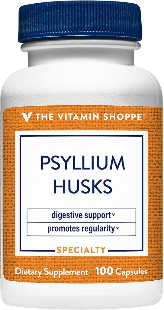 The Vitamin Shoppe Psyllium Huss - Plantago Ovata Fiber tillæg, der understøtter regularitet & sund Cholesterol, 840 mg per servering - Gluten Free (100 kapsler)