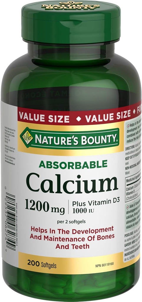 Naturens Bounty Absorbable Calcium 1200mg plus vitamin D3 1000IE 200 tal