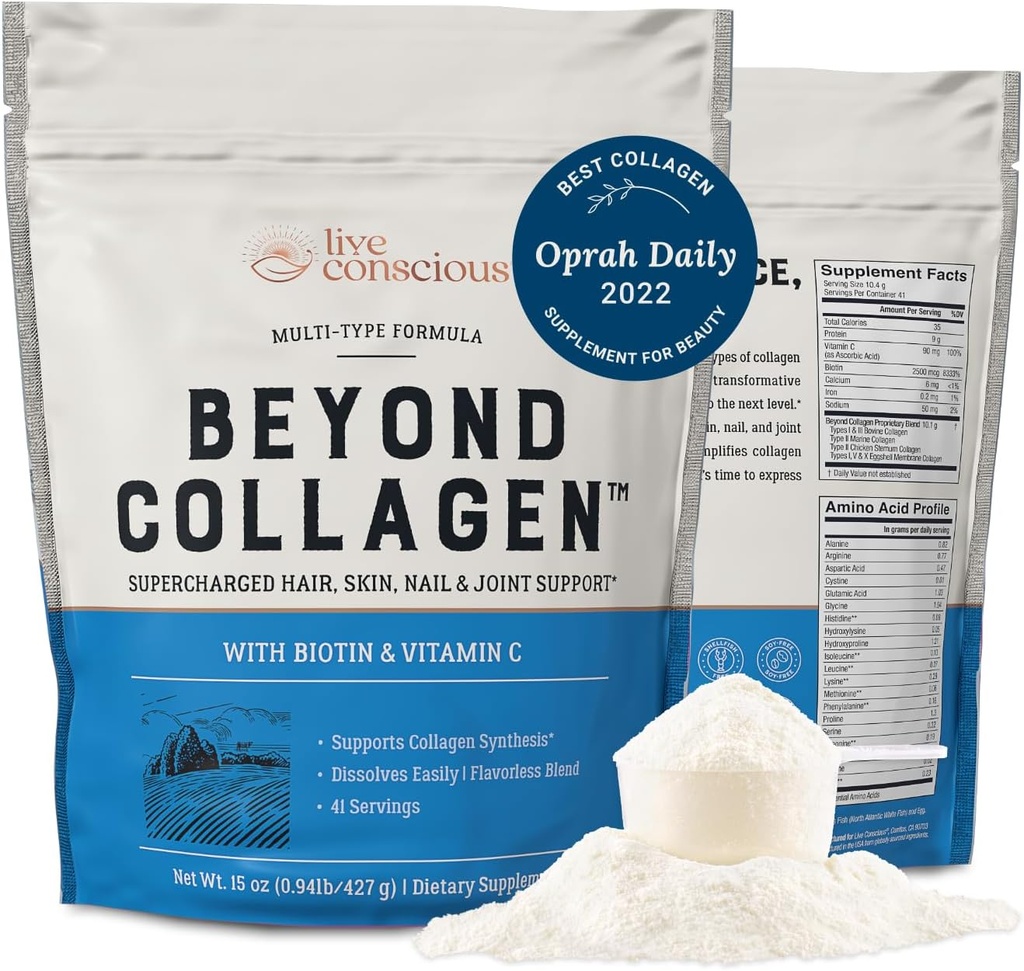 Live Bevidsthed Beyond Collagen Multi Collagen pulver til kvinder w / type I, II, III, V & X - Keto Friendly, Hydrolyzed Collagen Peptider Powder Blend w / Biotin & Vitamin C 41 Servering
