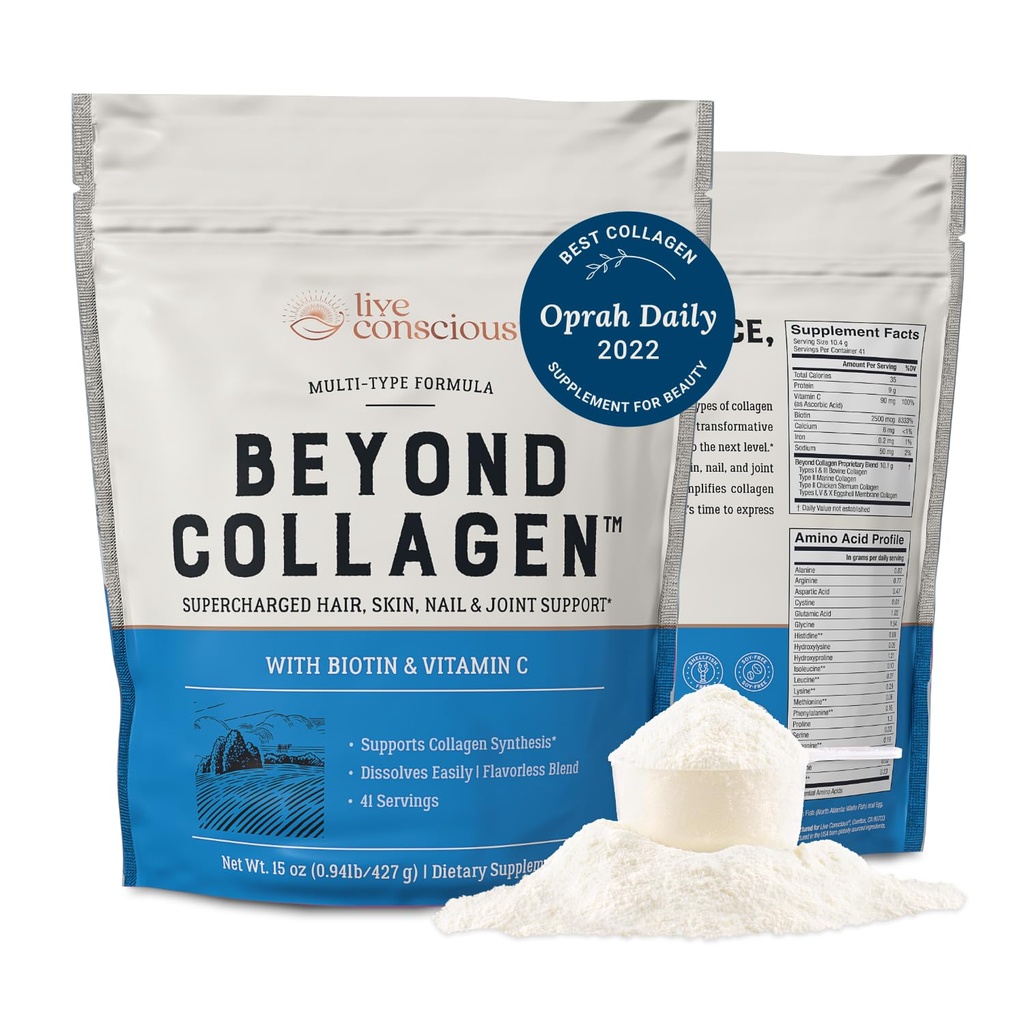 Live Bevidsthed Beyond Collagen Multi Collagen pulver til kvinder w / type I, II, III, V & X - Keto Friendly, Hydrolyzed Collagen Peptider Powder Blend w / Biotin & Vitamin C 41 Servering