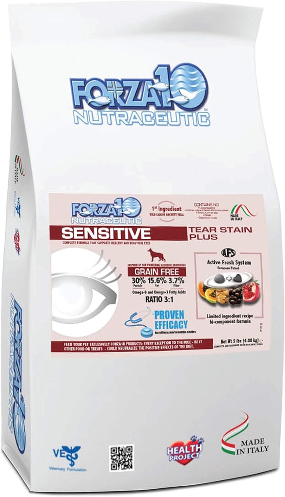 Forza10 Følsomme Tear Stain Grain Free Dry Dog Food, Sund Dry Dog Food Formuleret til at reducere hund Tear Stain, Hunde Eye Care og Tear Stain Remover (9 pounds)