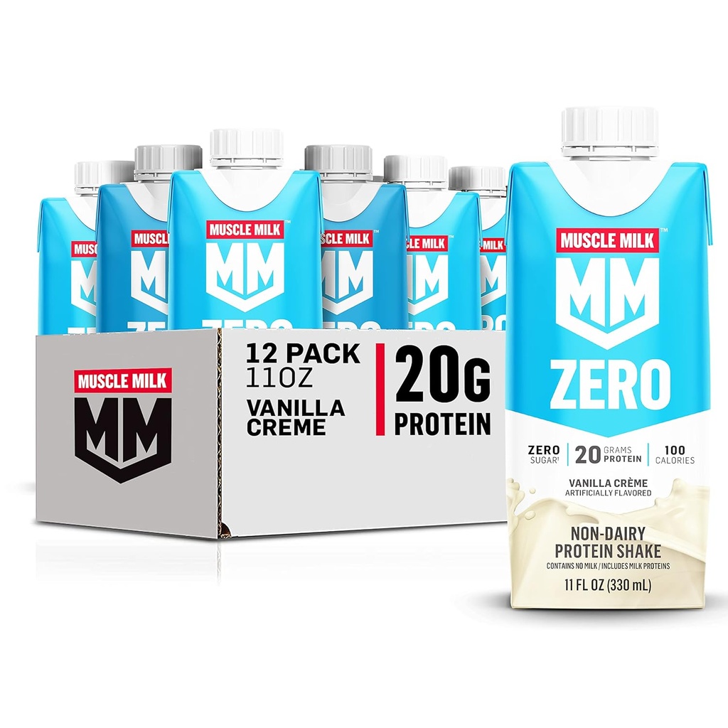 Muskelmælk Zero Protein Shake, Vanilla Crème, 11 Fl Oz Carton, 12 Pack, 20g Protein, Zero Sugar, 100 Kalorier, Calcium, Vitamin A, C & D, 4g Fiber, Energizing Snack, Packaging May Vary, 12 Count (Pack of 1)