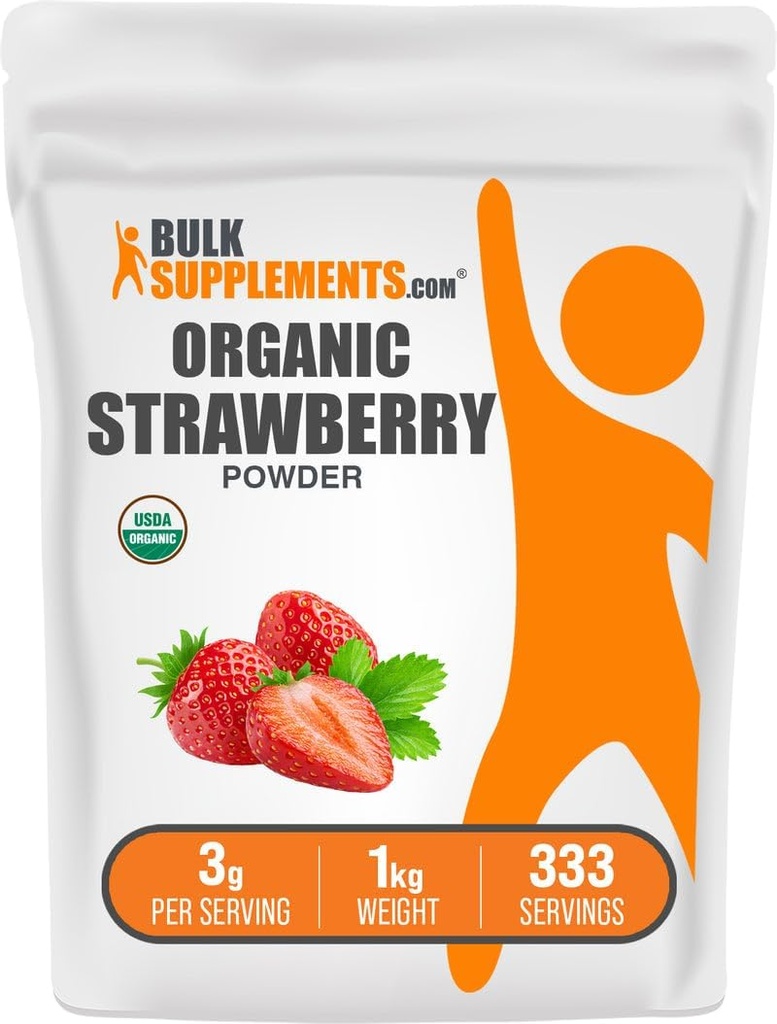 Bulkadditions.com Organic Strawberry Powder - Fruit Powder from Organic Strawberries - No Sugar Added & Gluten Free, 3g per Serving, 1kg (2,2 lbs) (Pack of 1)