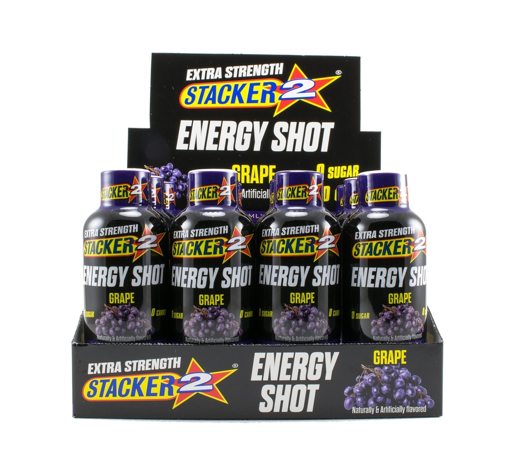 Stacker 2 Extreme Energy Shot Extra Strength, Grape, 2 Fluid Ounce (pakke med 12)