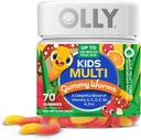 OLLY Kids Multivitamin Gummy Worms, Samlet sundhed og immunforsvar, vitaminer og mineraler A, C, D, E, B og zink, tyggetabletter, sour frugt punch, 45 dages forsyning (70 Greve)