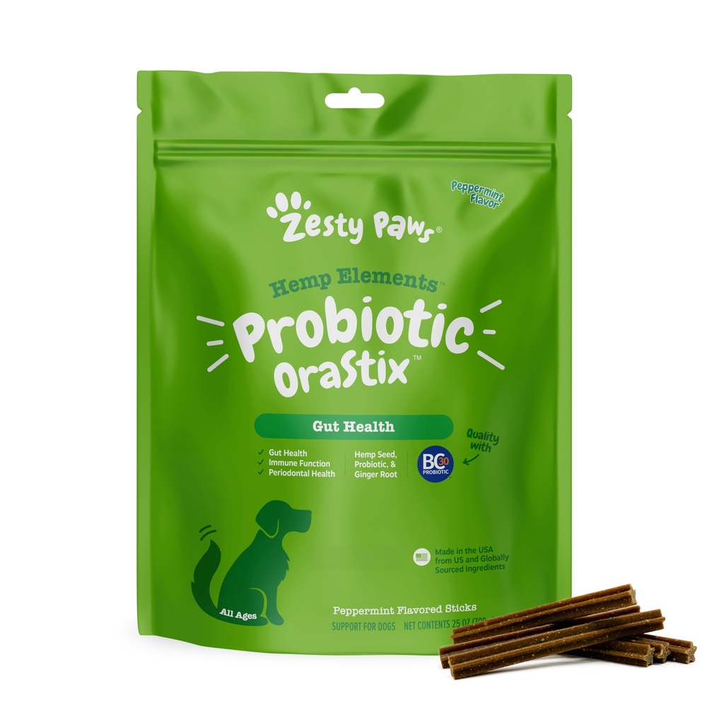 Zesess Paws OraStix til hunde - Probiotiske sticks med Hamp Seed Curcumin Ginger Root Taurine - Understøtter Gut funktion Flora immunsystem Proprietary Sunde tænder Gum Blend - 25oz