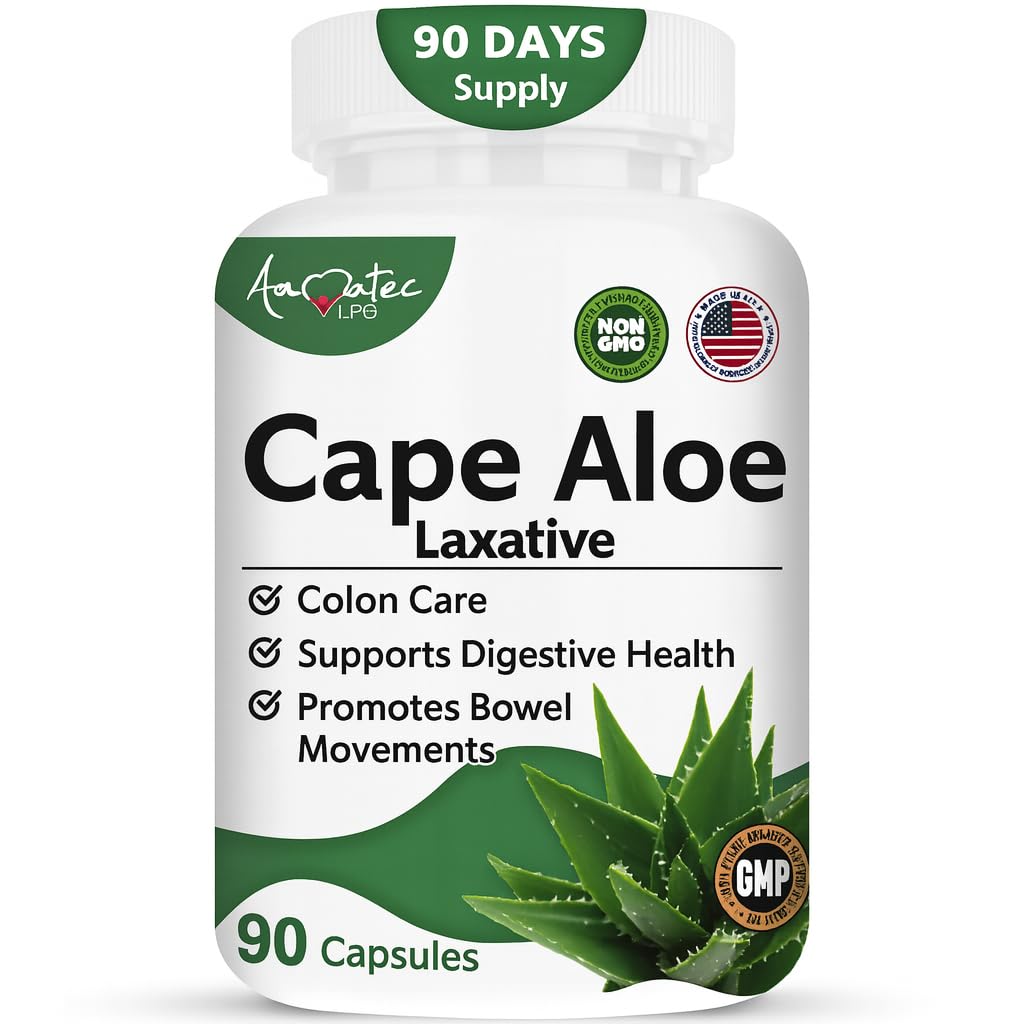 Cape Aloe Natural Laxative Supplement- Forstoppelse Relief- Regulere tarm - All- Natural Herbal Detox- Vægt Management Supplement- fordøjelse Hjælp Kosttilskud - 90 Caps- Non- GMO