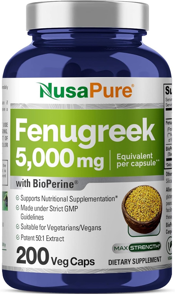 NusaPure Fenugreek Capsules, 50: 1 Extract, 100 mg Tilsvarende 5,000mg, 200 Veggie Caps, Non- GMO, Vegan