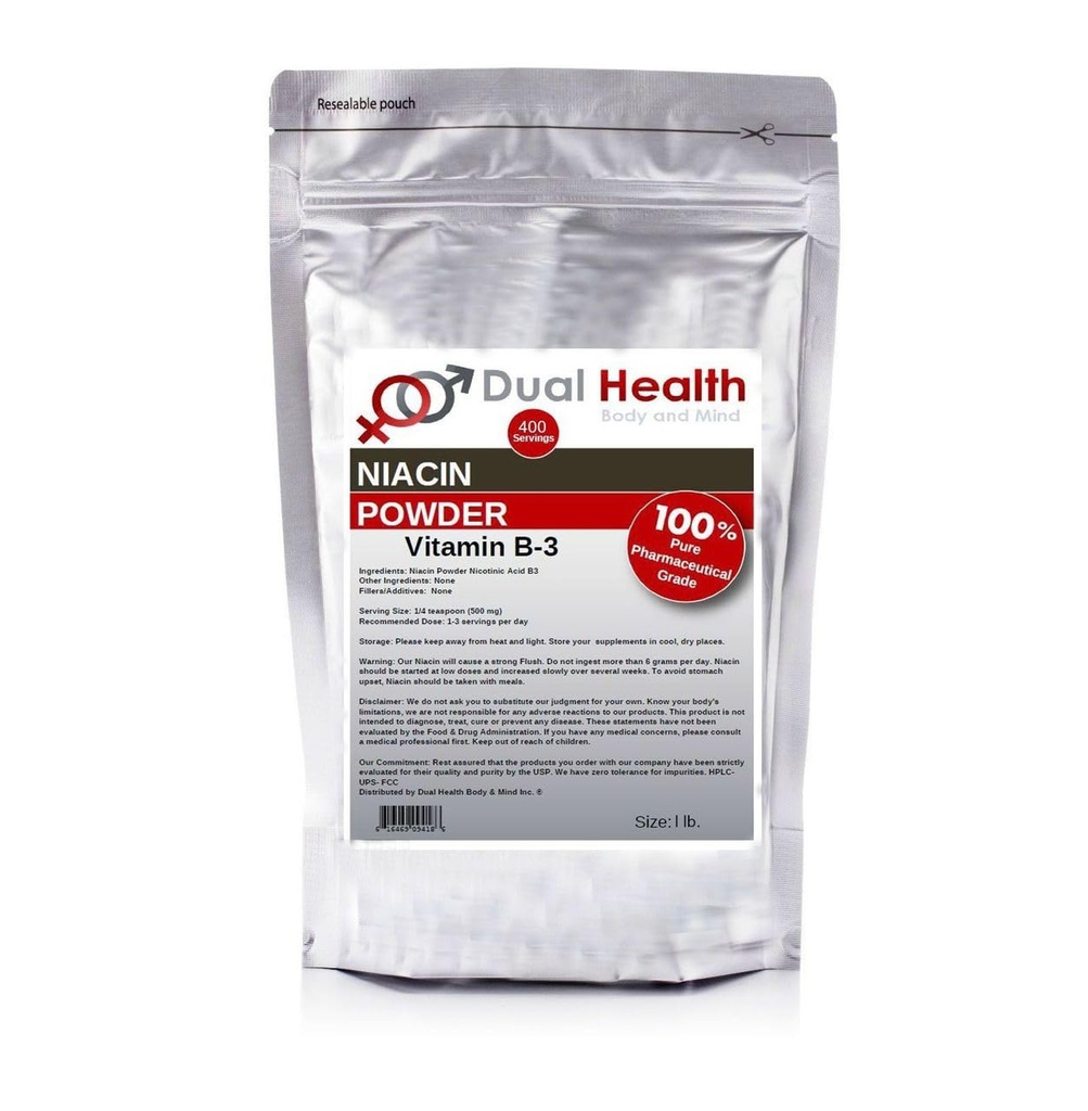 Niacin Pulver (1 LB) Vitamin B3 Bulk Supplement Øjeblikkelig frigivelse Niacin med Flush Nicotinsyre Non-GMO, Vegan, Gluten Free Company Fast Absorption Ingen GMO 'er, Fillers, Additiver eller tunge metaller
