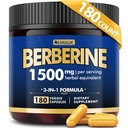 Berberine supplement, høj styrke Berberine 1500MG, 180 Caps - Plus Citrus Bergamot, Berberine HCI Root Kosttilskud - Metabolic, AMPK support sund vægt management - Vegan, Økologisk, Non- GMO