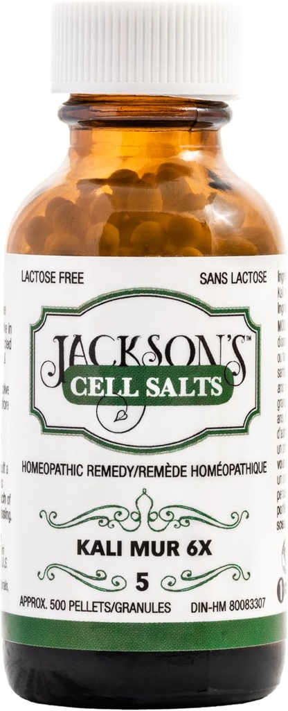 Jacksons # 5 Cell Salt Kali mor 6X (500 Pellet flaske) - Certificeret Vegan, Lactose- Free Schuessler Tissue Salt Kali muriaticum 6X