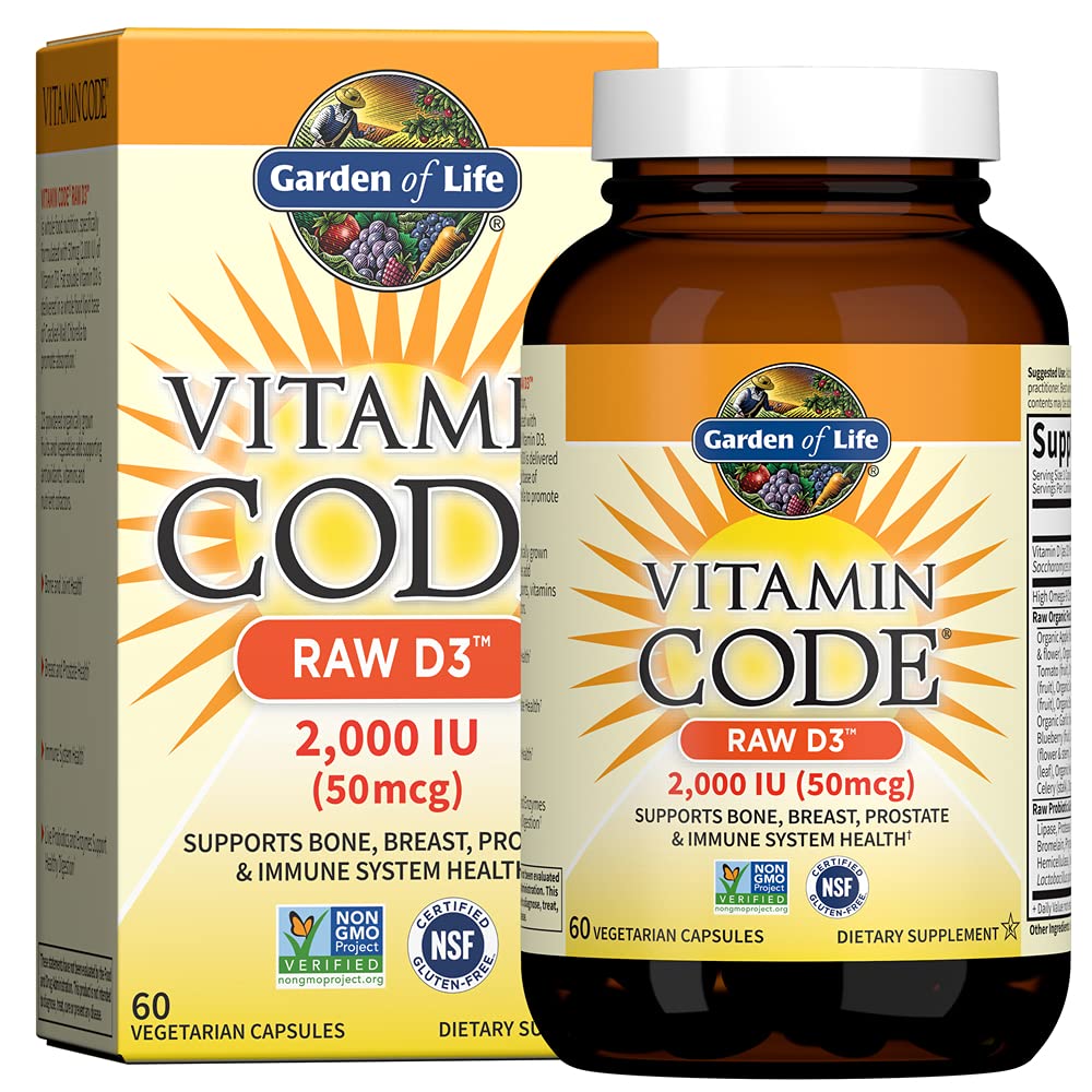 Livets Vitamin D, Vitamin Kode Rå D3, Vitamin D 2.000 IE, Rå hel mad D3 Kosttilskud med Chlorella, Frugt, Veggies & Probiotika til ben & immunforsvar, 60 Vegetariske kapsler